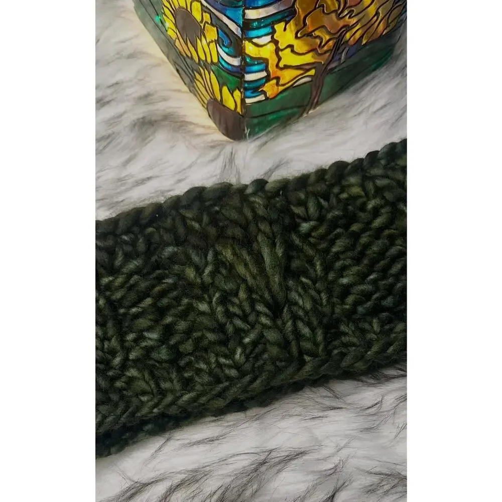 Hand Knit Merino Wool Headband: Lake Erie Headband in Olive